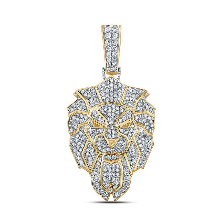 1.38ctw Diamond Lion Head Pendant 10K Yellow Gold