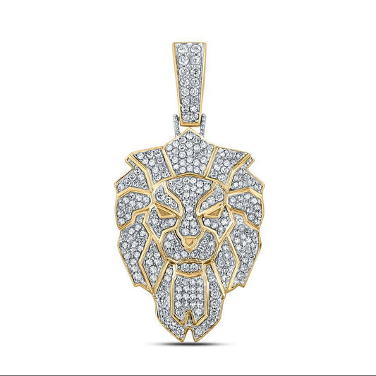 1.38ctw Diamond Lion Head Pendant 10K Yellow Gold