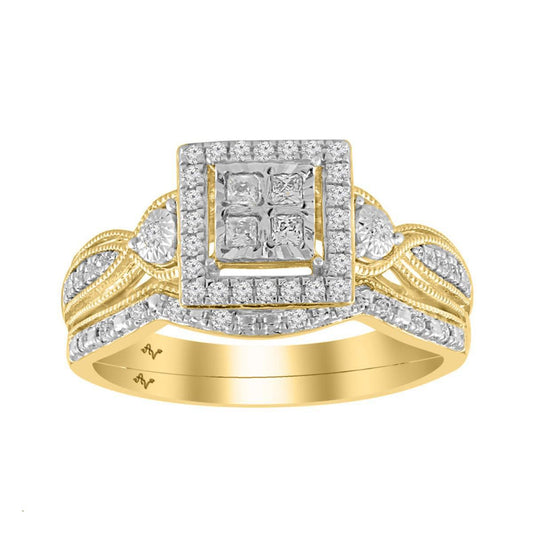 0.33cttw Princess Round Diamond Wedding Bridal Ring Set 10k Yellow Gold Band