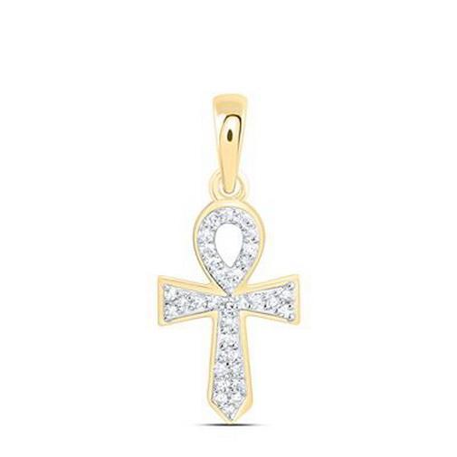 Diamond Egyptian Cross Ankh Pendant Charm 10K Yellow Gold