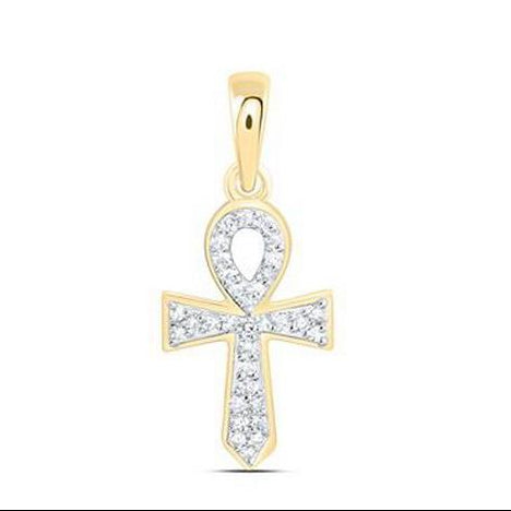 Diamond Ankh Cross Pendant 10K Yellow Gold