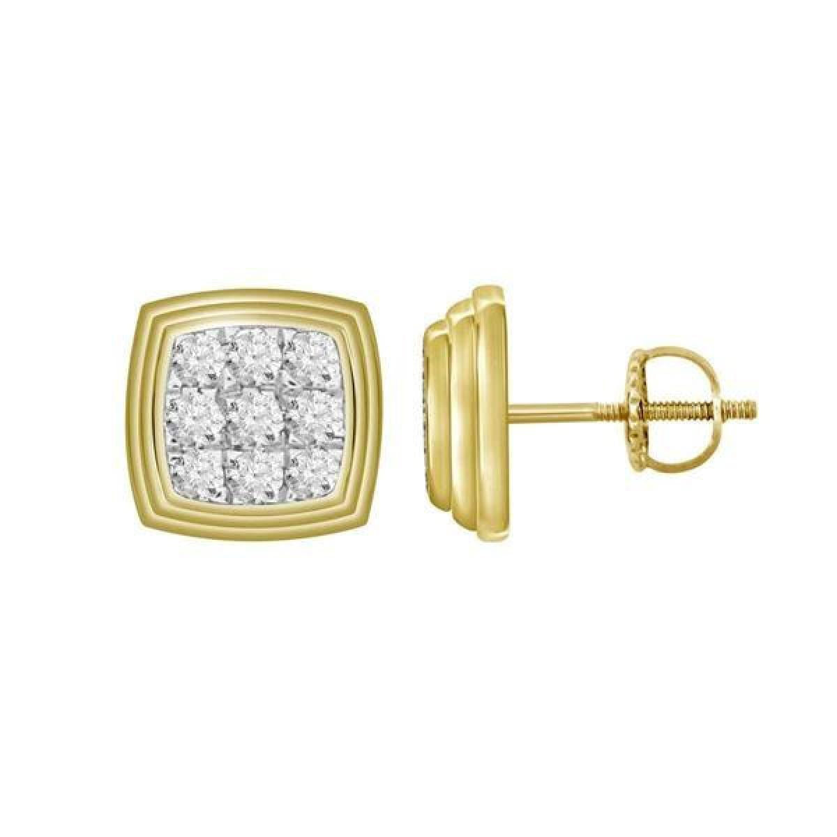 0.25cttw Diamond Square Cluster Stud Earrings 10k Yellow Gold Screw Back