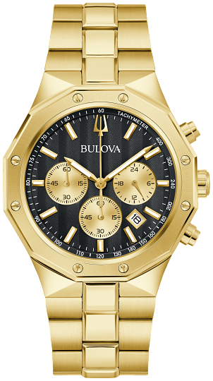 Bulova Prestige Classic  Gold Tone Black Dial Mens Watch 97B232