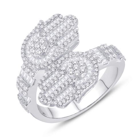 1.16 Cttw Baguette Round Diamond Hamsa Womens Ring 10k White Gold