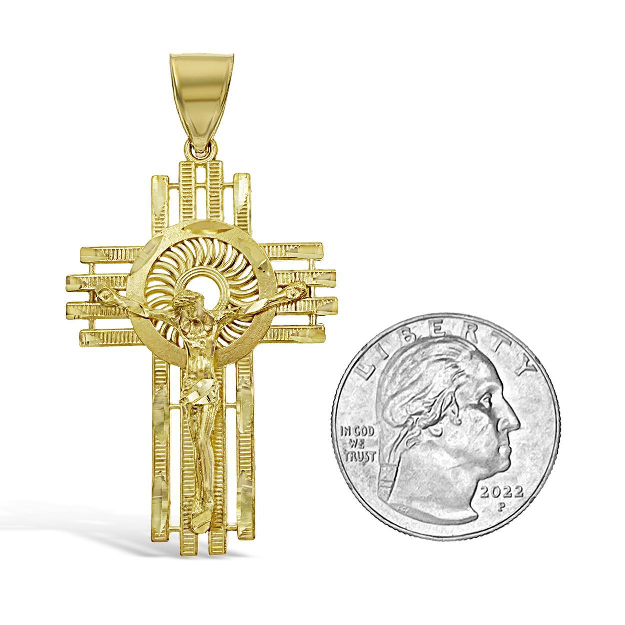 10k Yellow Gold Cross Crucifix Pendant Mens Charm 2.1 inch