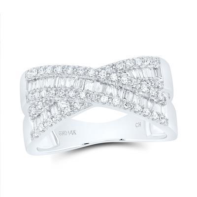 Diamond X Crossover Baguette Band Ring 14K White Gold