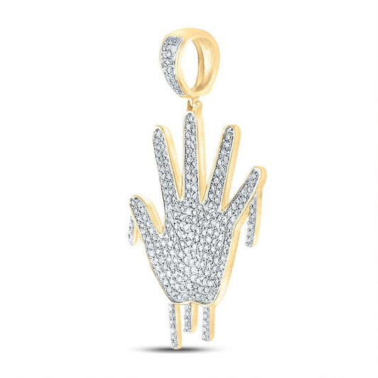 0.73cttw Diamond Dripping Hand Palm Pendant 10k Yellow Gold Charm