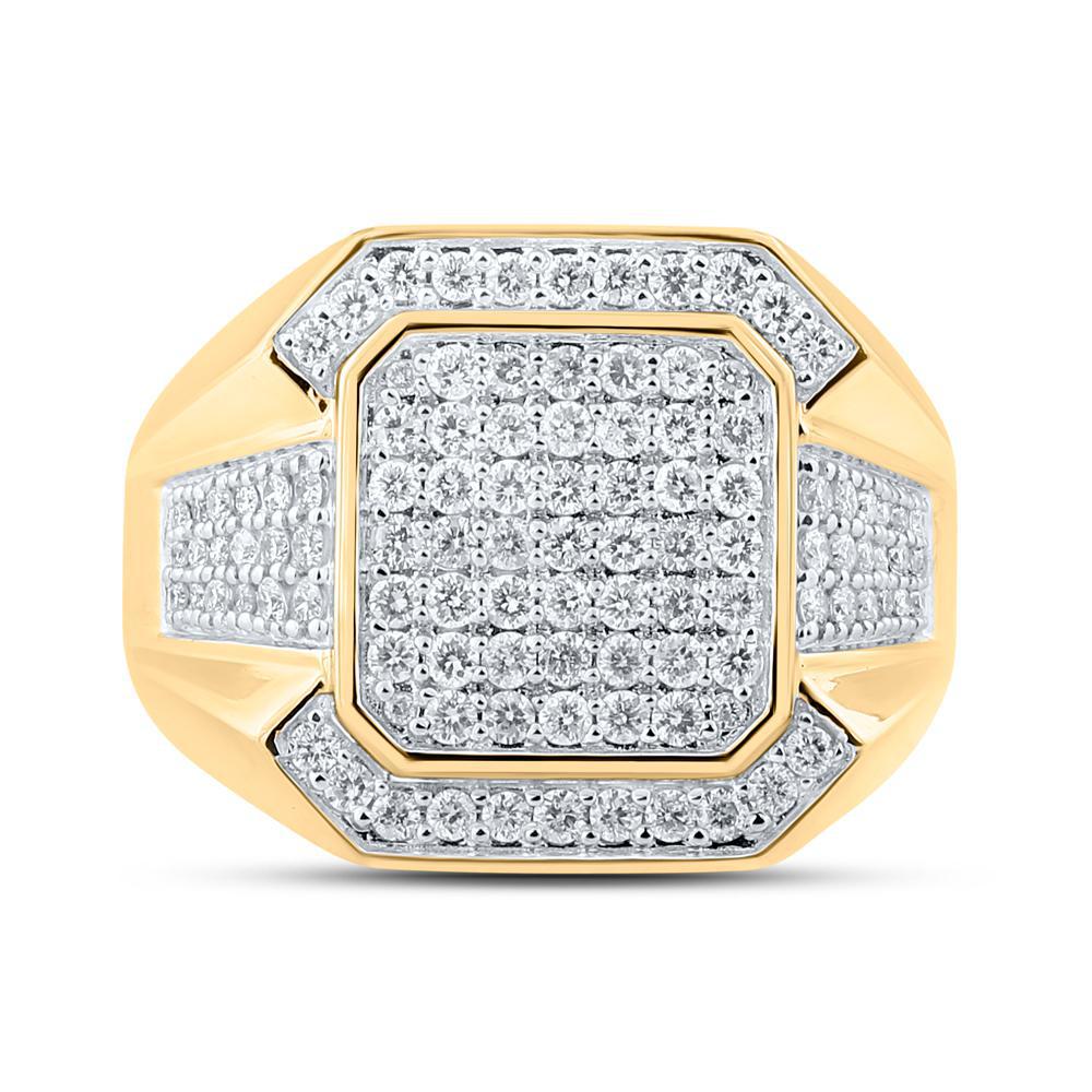 10k Yellow Gold Mens Round Diamond Square Ring Band 1.00Cttw