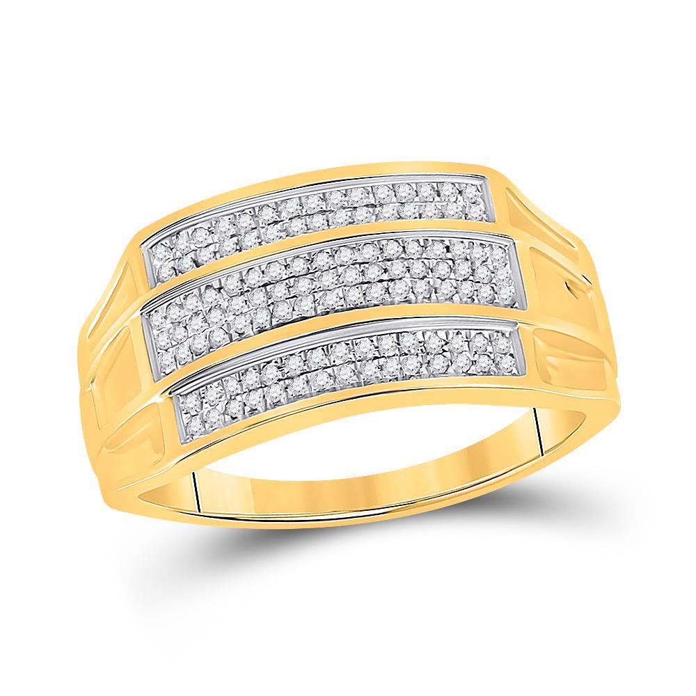 1/3cttw Round Diamond Mens Domed Triple Row Ring 10k Yellow Gold