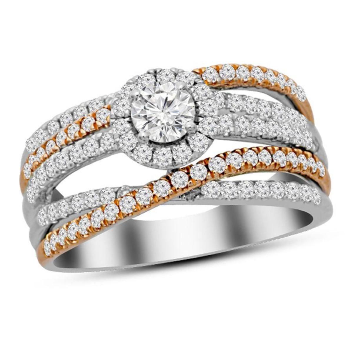1 Ctw Round Diamond Crossover Band Ring 14k White Rose Gold