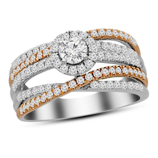 1 Ctw Round Diamond Crossover Band Ring 14k White Rose Gold