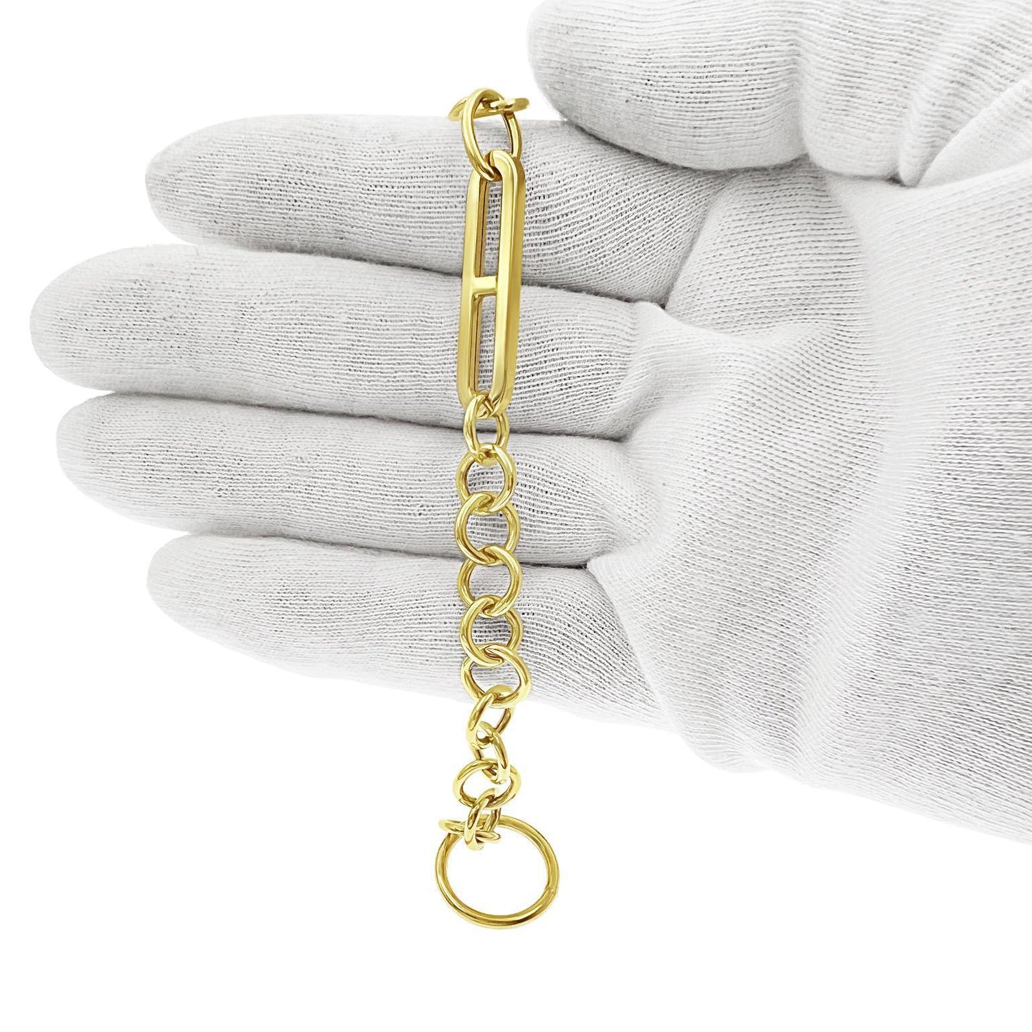 Real 14k Gold Paperclip Toggle Bracelet 8 inch