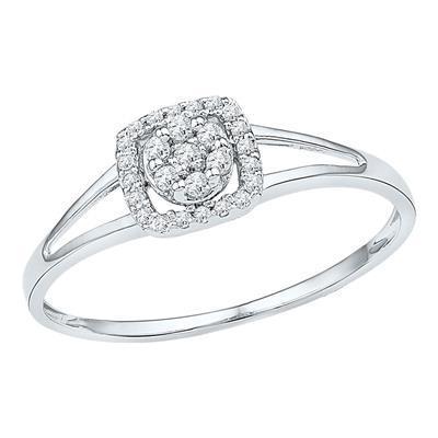Diamond Cluster Square Engagement Promise Ring 10k White Gold