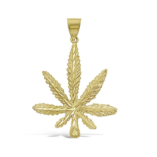 Marijuana Leaf Pendant 10k Yellow Gold Cannabis Weed Pot Charm 2.3"