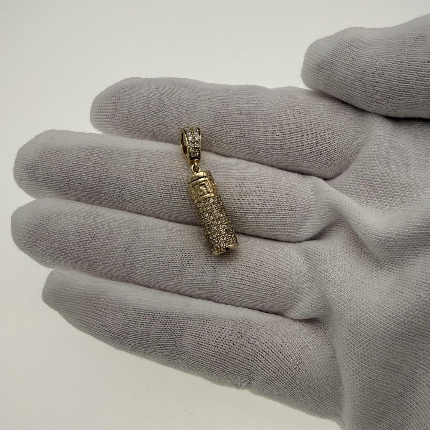 1 ctw Round Diamond Urn Cylinder Charm Pendant 10k Yellow Gold