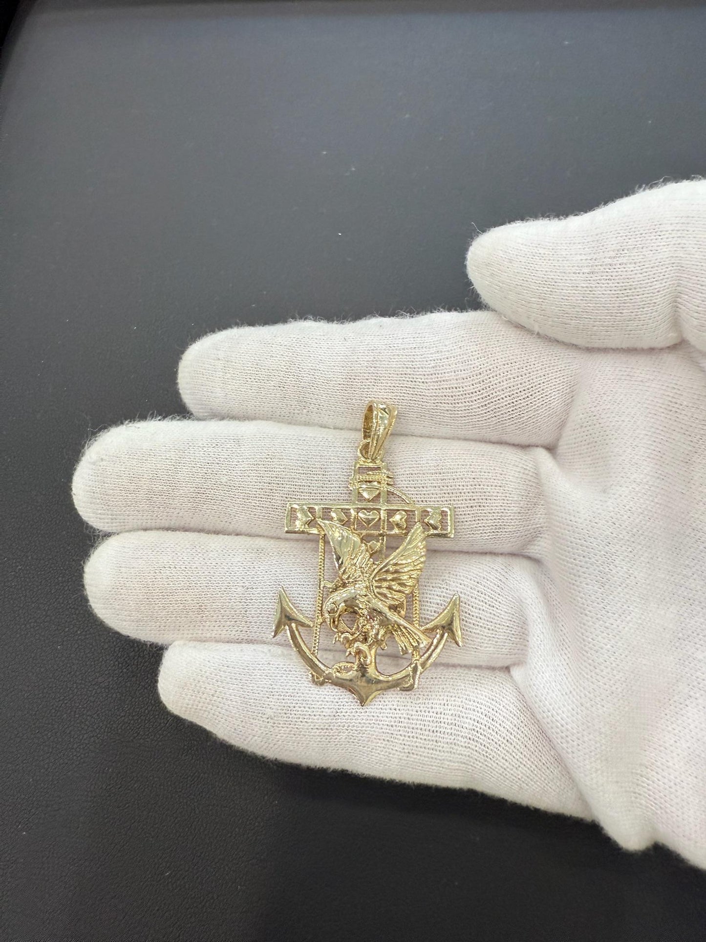 Eagle Anchor Pendant 925 Sterling Silver Gold Plated Charm 1.8 inch