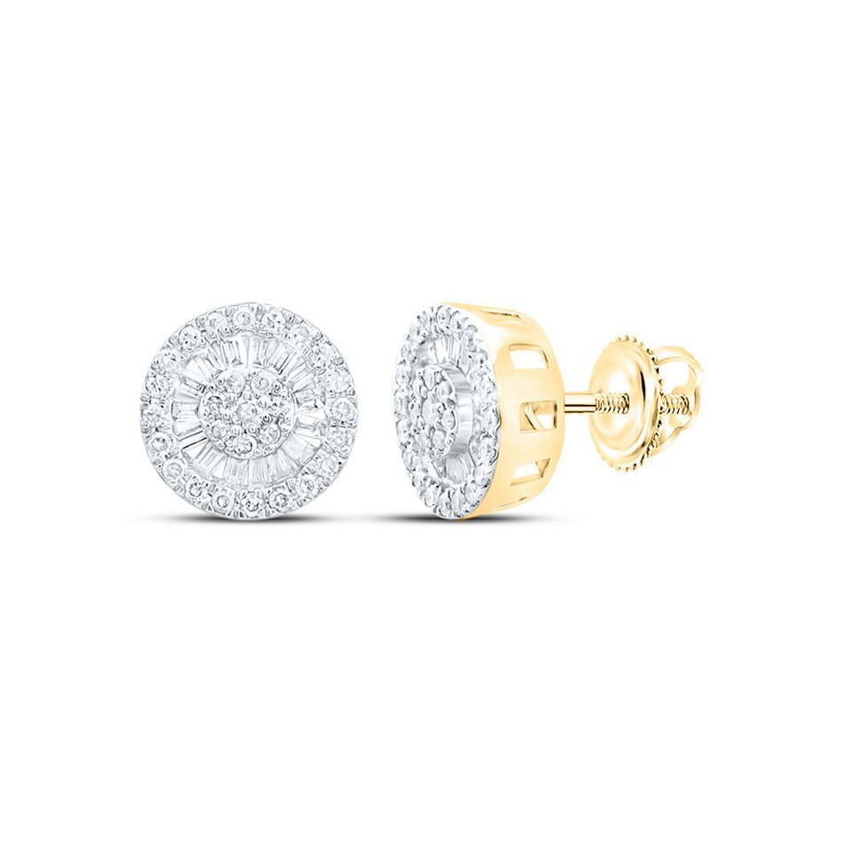 1/3cttw Baguet / Round Diamond Round Stud Earrings 10k Gold Screw Back