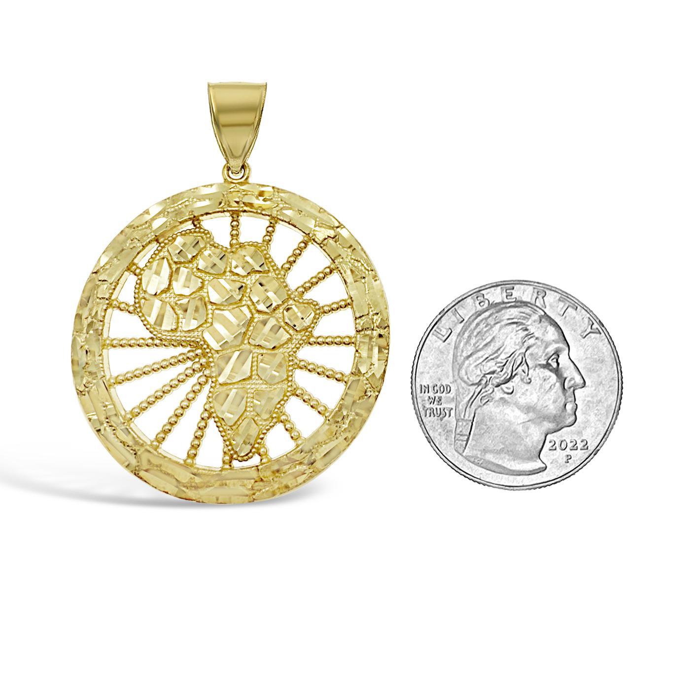 Africa Map Continent Pendant Nugget Mens Round Charm 10k Yellow Gold 1.9 inch