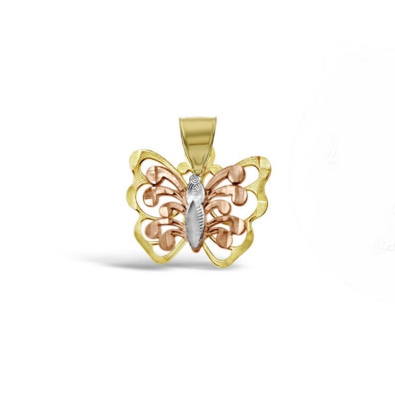10K Tri-Color Gold Butterfly Pendant