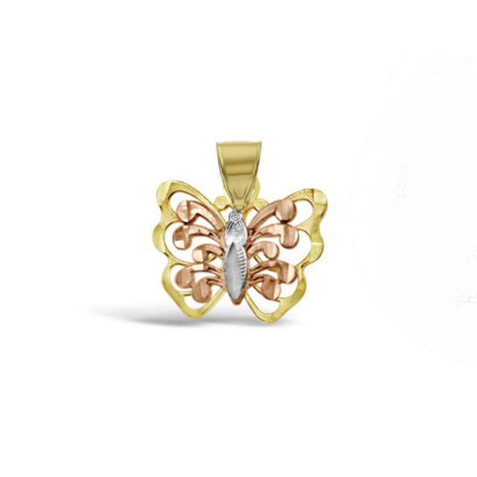 10K Tri-Color Gold Butterfly Pendant