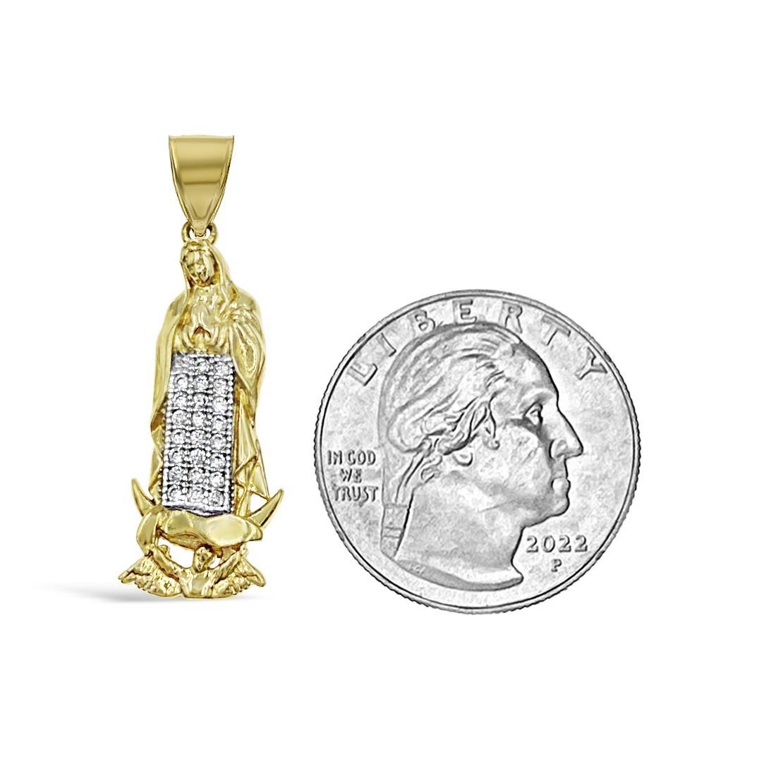 Virgin Mary Pendant Lady Guadalupe Charm 14k Yellow Gold 1.4 inch