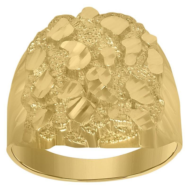 10K Yellow Gold Nugget Wide Mens Band Ring