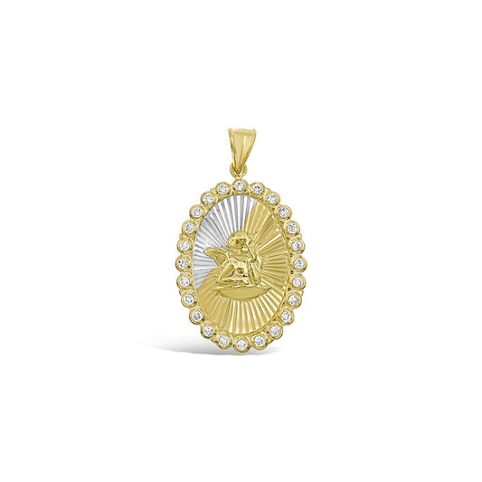 14k Gold Baby Angel Pendant Oval Charm 1.3"