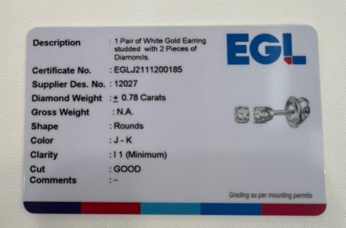 0.80ctw Round Natural Diamond Solitaire Stud Earrings 14k White Gold