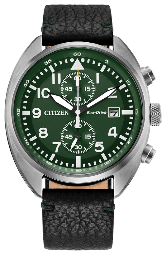 Citizen Sport Casual Eco-Drive Chronograph Green Dial Mens Watch CA7041-07X