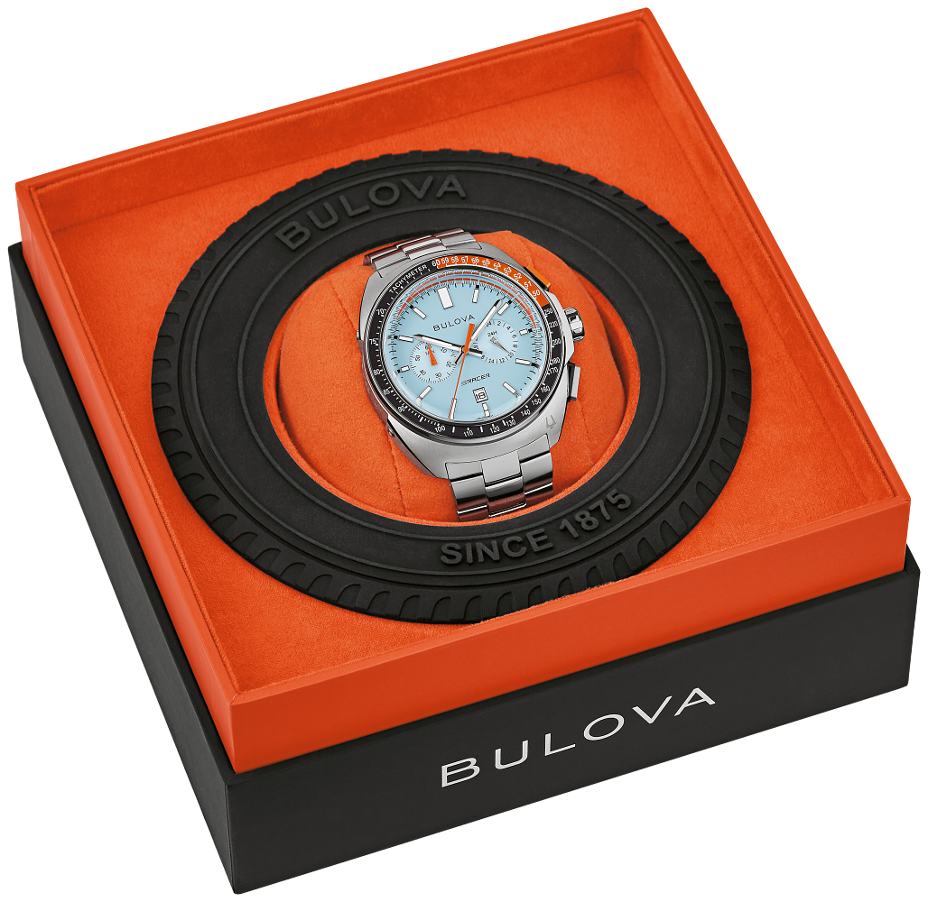 Bulova Racer Chronograph Silver tone Light Blue Dial Mens Watch 98B432