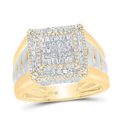 0.87ctw Baguette Diamond Square Cluster Mens Signet Ring Band 10k Yellow Gold