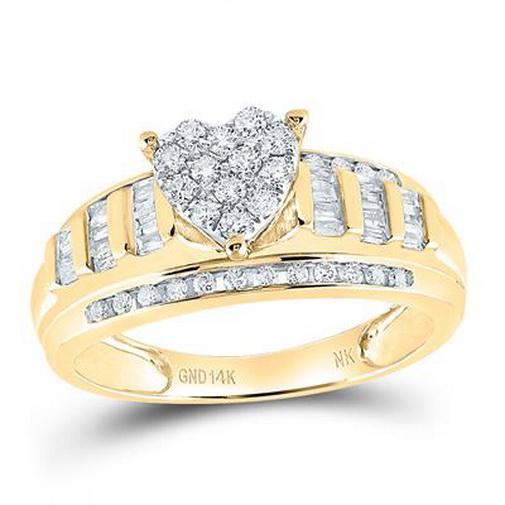 0.50 ctw Baguette Diamond Heart Cluster Womens Ring 14k Yellow Gold