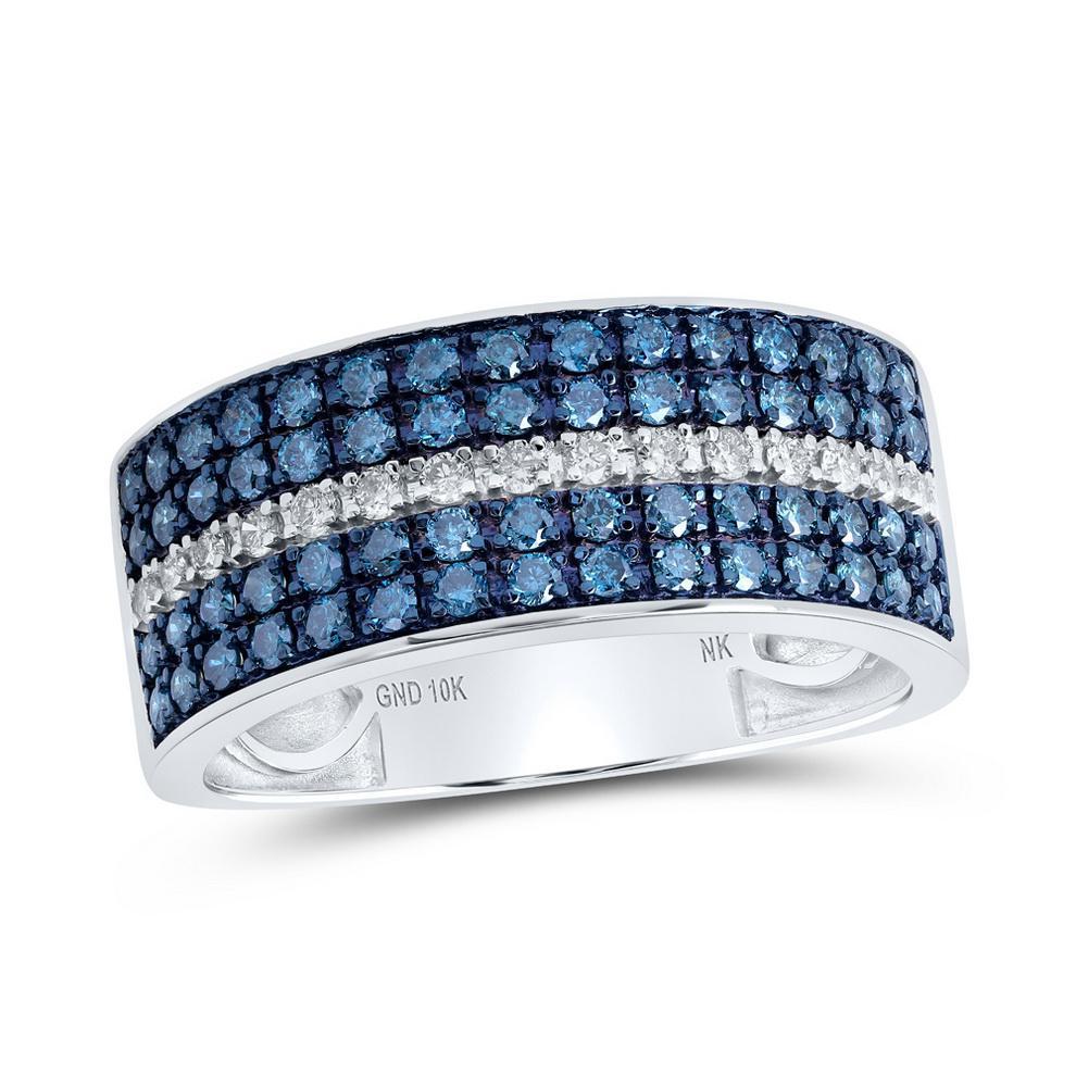 1.09 Ctw Blue Round Diamond Mens Band 10k White Gold