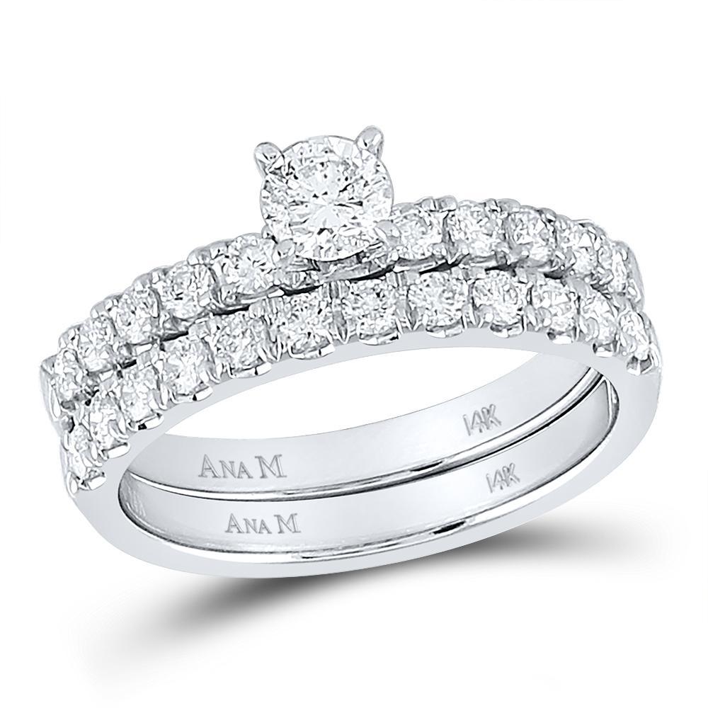 1 Cttw Round Diamond Solitaire Engagement Wedding Ring Band Set 14k White Gold