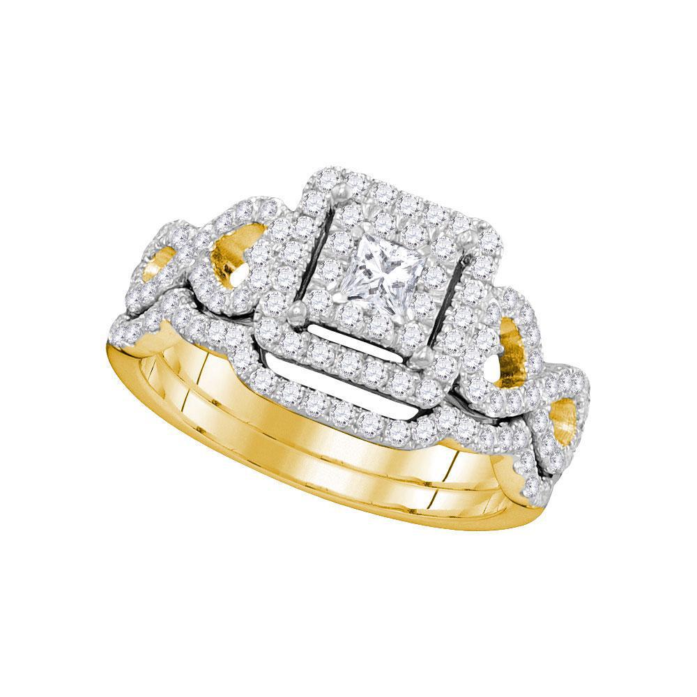 Princess Cut Diamond Double Halo Bridal Set in 14K Yellow Gold