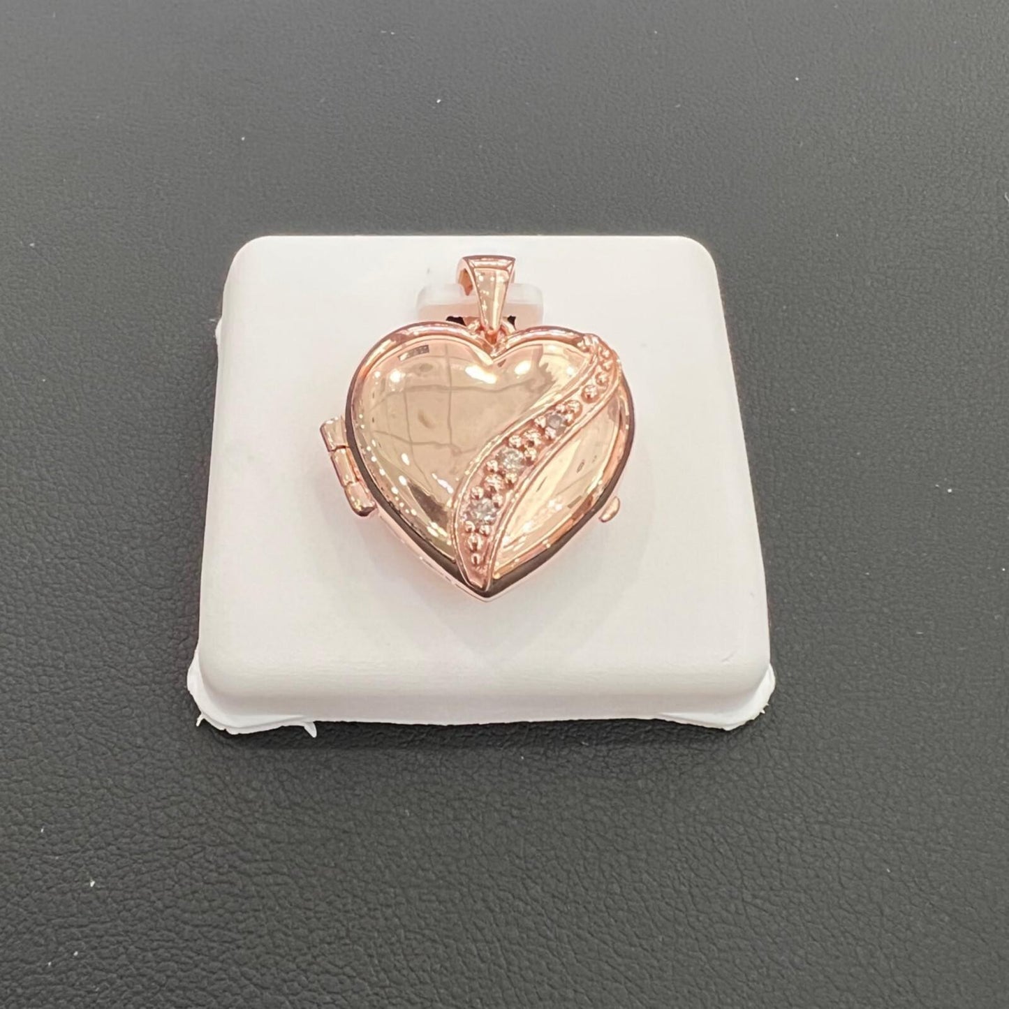Chocolate Diamond Heart Locket Double Picture Photo Pendant 10k Rose Gold Memory