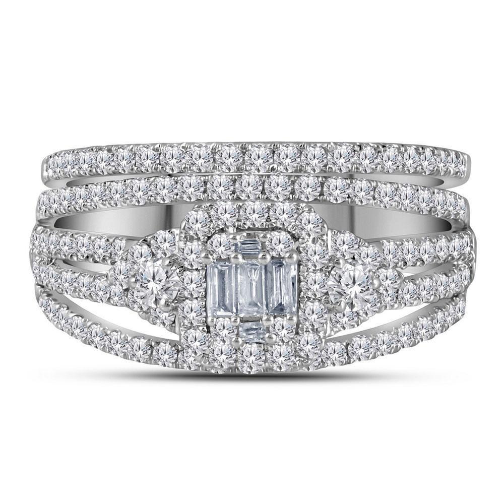 1.02ctw Baguette Diamond Halo Bridal Ring Set 14K White Gold