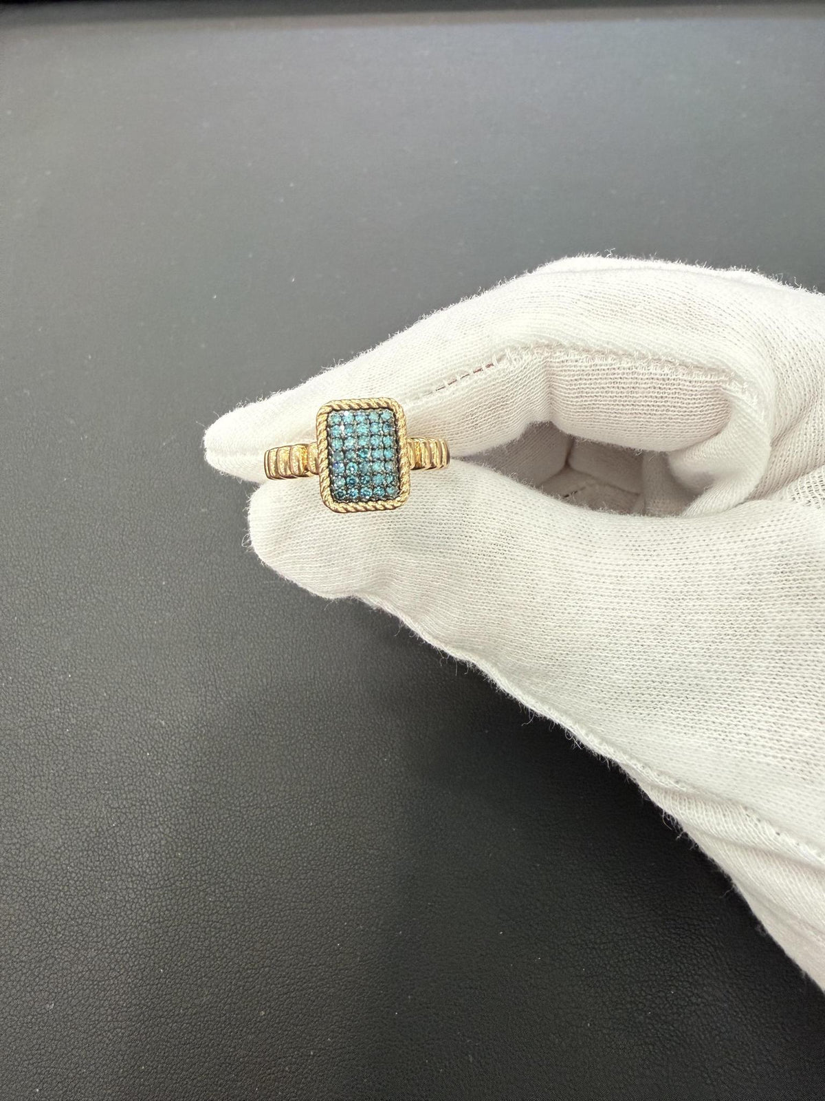 0.25ctw Blue Diamond Rectangle Cluster Ring 10K Yellow Gold