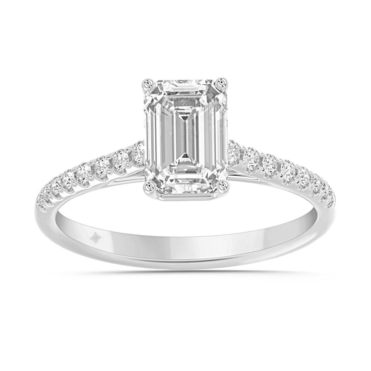 1.75 cttw Lab Grown Emerald Diamond Engagement Ring 14k White Gold