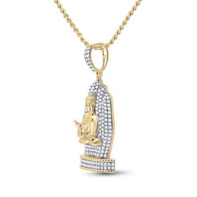 1.75 Cttw Diamond Buddha Praying Hands Mens Pendant Charm 10k Yellow Gold