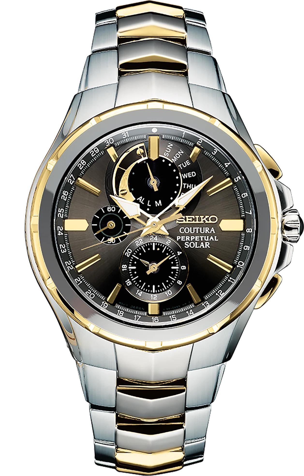 Seiko Coutura Solar Perpetual Chronograph Mens Black Dial Watch SSC376