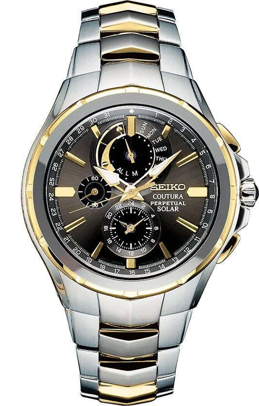 Seiko Coutura Solar Perpetual Chronograph Mens Black Dial Watch SSC376