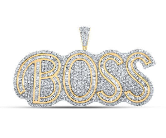 3.01ctw Diamond BOSS Pendant 10k Gold Baguette Iced Out Hip Hop Charm