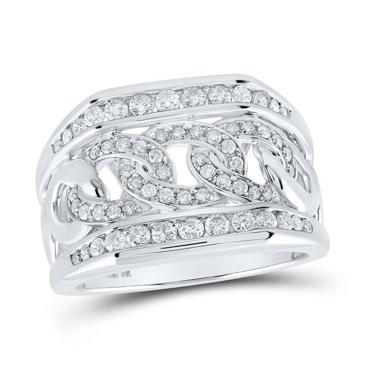 1ctw Diamond Cuban Link Chain Mens Ring Band 10k White Gold