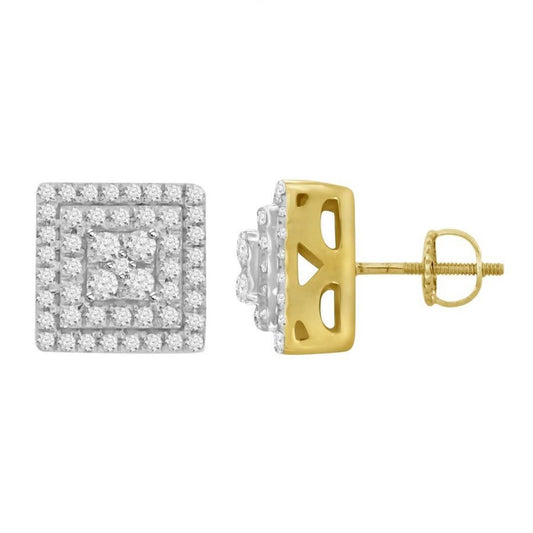 Diamond Square Stud Earrings 10k Yellow Gold Screw back 0.25cttw