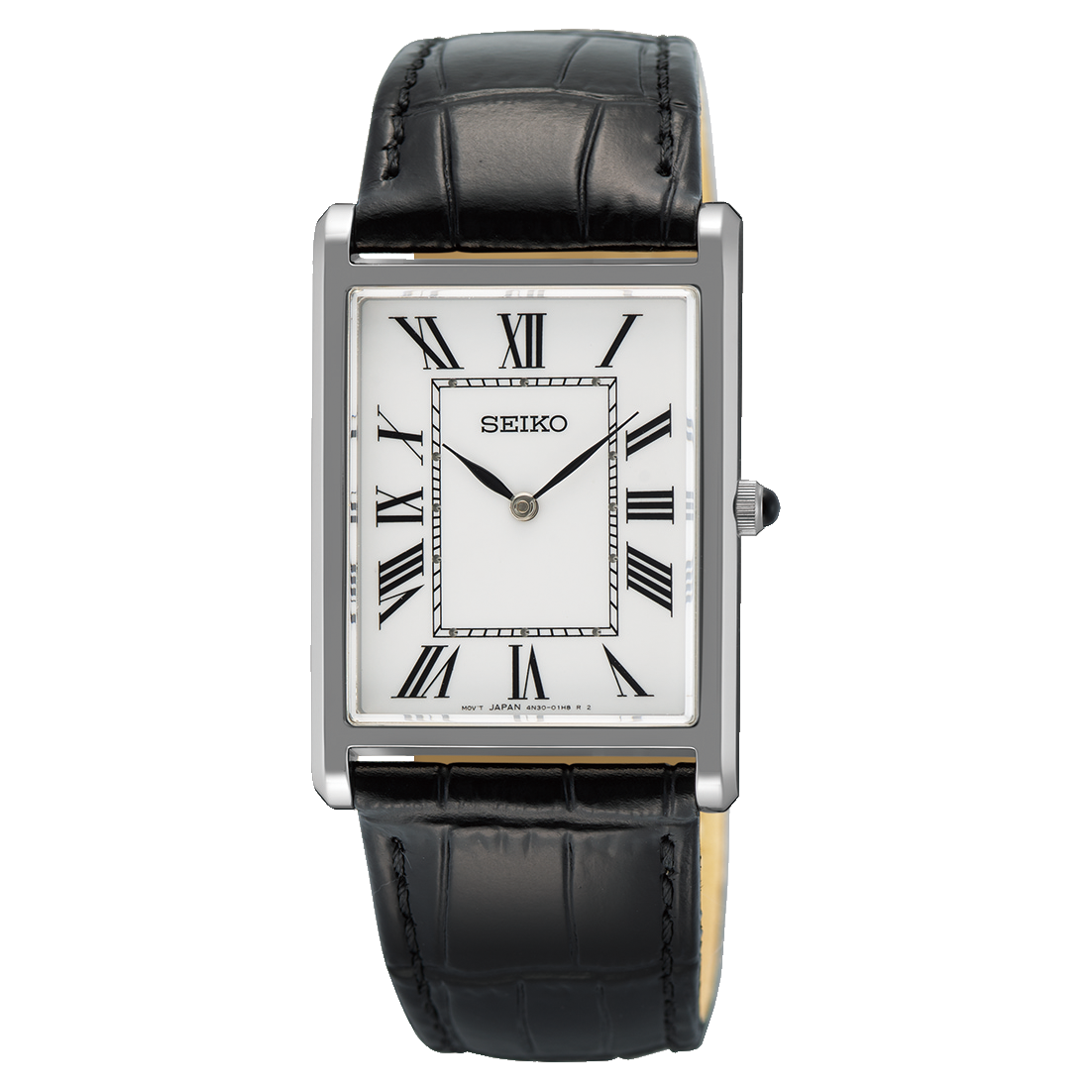 Seiko Essentials Rectangular White Dial Leather Men's Watch SWR103