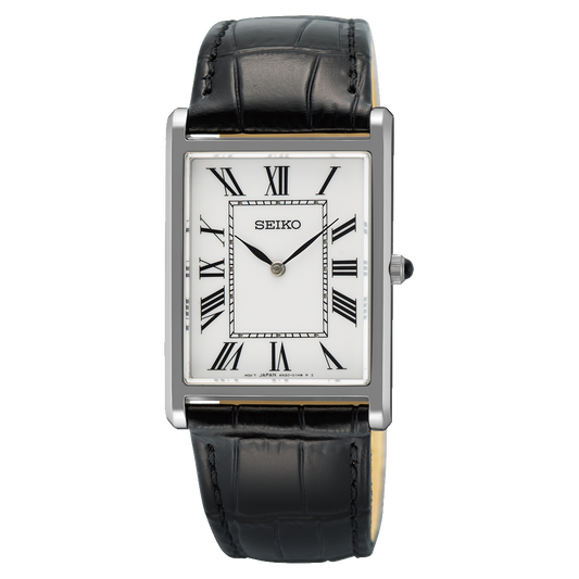 Seiko Essentials Rectangular White Dial Leather Men's Watch SWR103