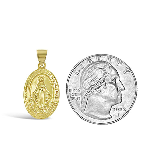 10K Yellow Gold Miraculous Medal Virgin Mary Pendant