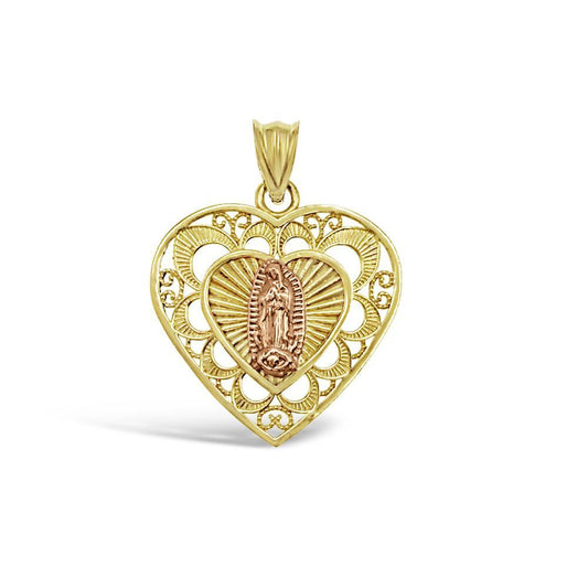 10K Yellow & Rose Gold Sacred Heart Virgin Mary Pendant