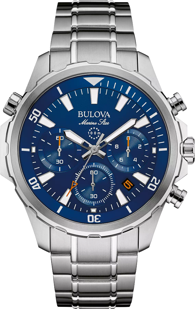 Bulova Marine Star Chronograph Multidial Blue Dial Mens Watch 96B256